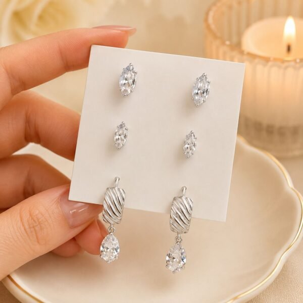 a alfi set x 3 pares argollas con cubic microzirconia mod 4