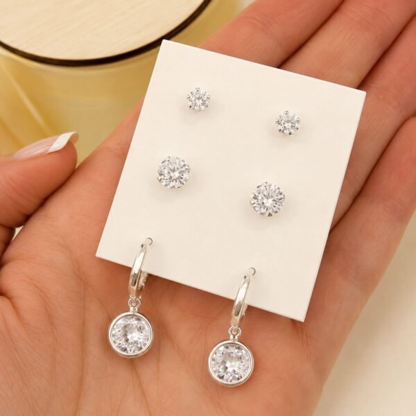 a alfi set x 3 pares argollas con cubic microzirconia mod 19