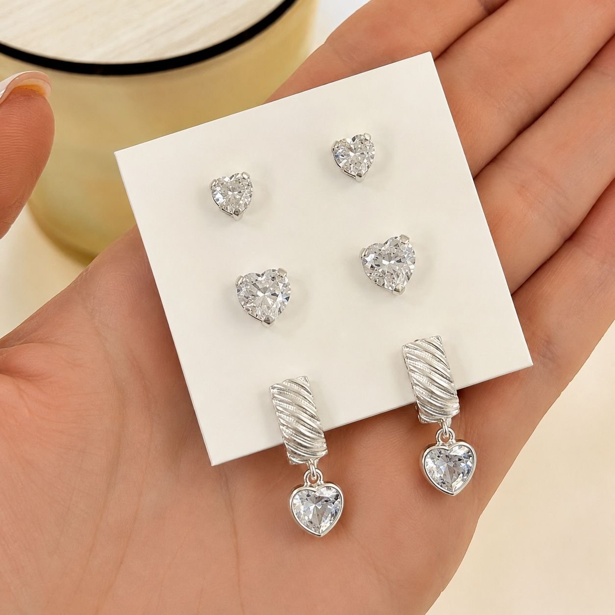 a alfi set x 3 pares argollas con cubic microzirconia mod 3