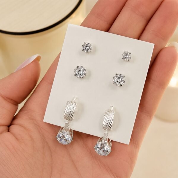 a alfi set x 3 pares argollas con cubic microzirconia mod 16