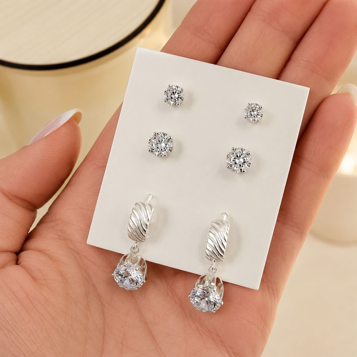 a alfi set x 3 pares argollas con cubic microzirconia mod 16