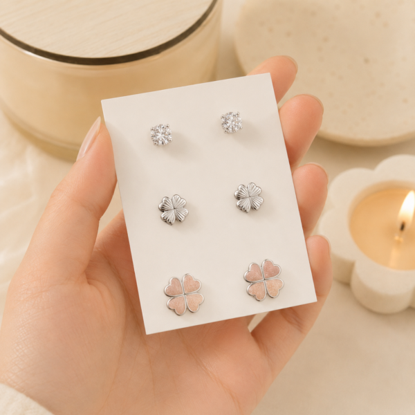a alfi set x 3 pares argollas con cubic microzirconia mod 7