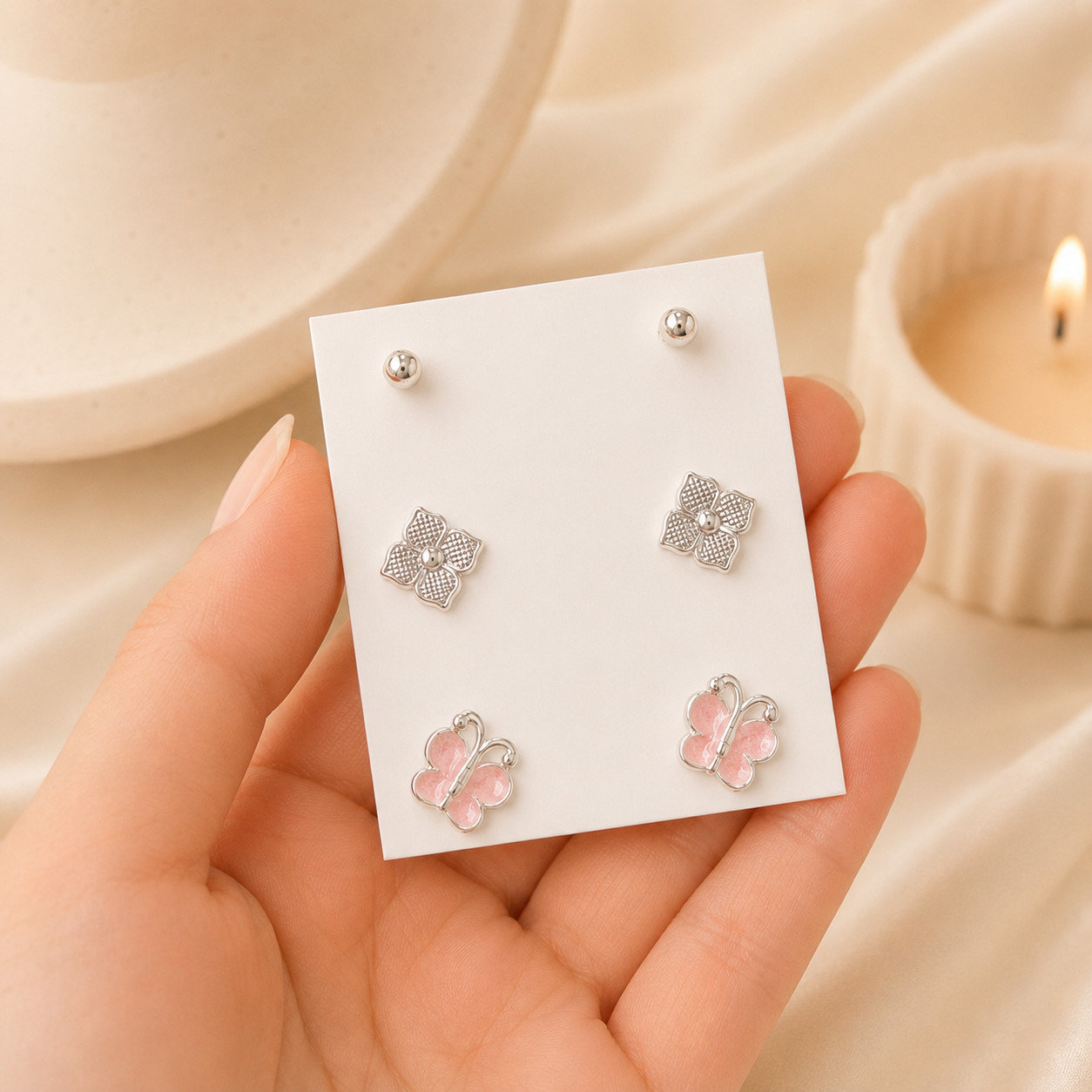 a alfi set x 3 pares argollas con cubic microzirconia mod 11