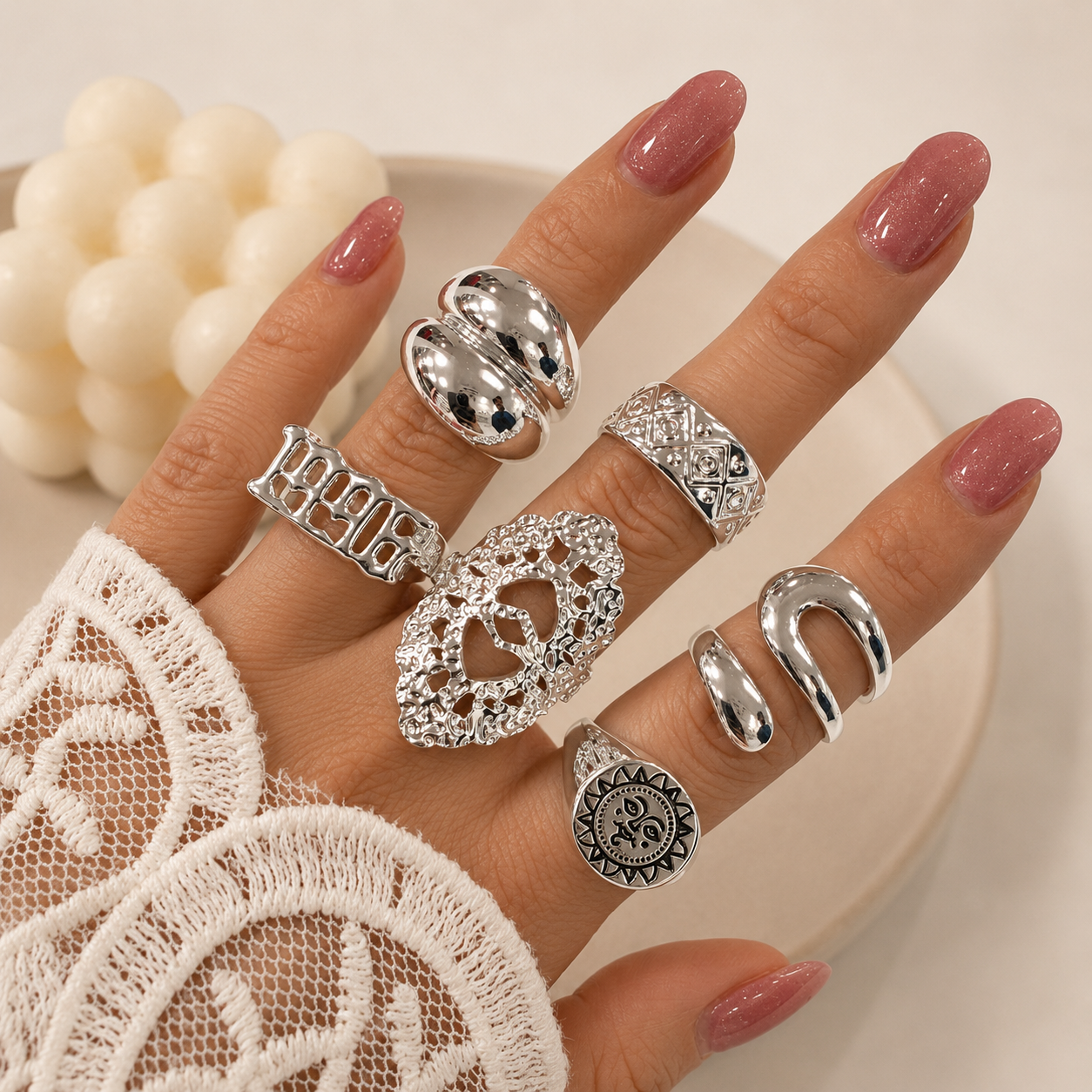 a a kit x 6 anillos ACERO BLANCO mix 1 - Image 4