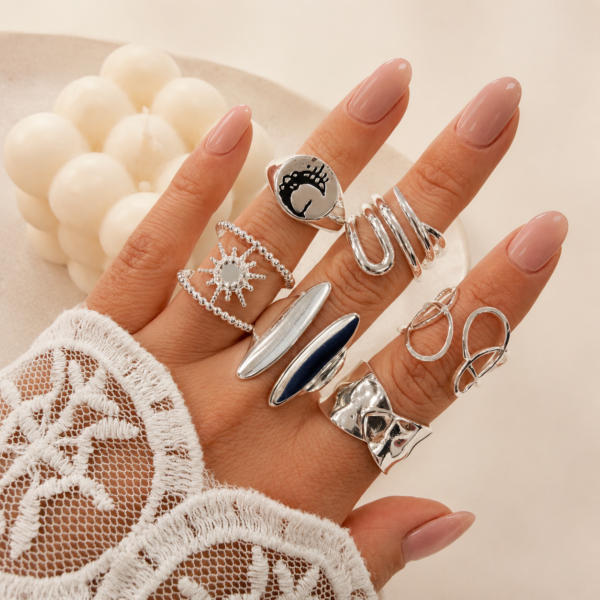 a a kit x 6 anillos ACERO BLANCO mix 5