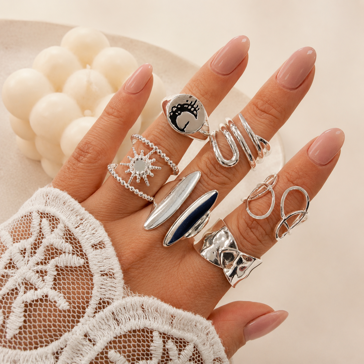 a a kit x 6 anillos ACERO BLANCO mix 5