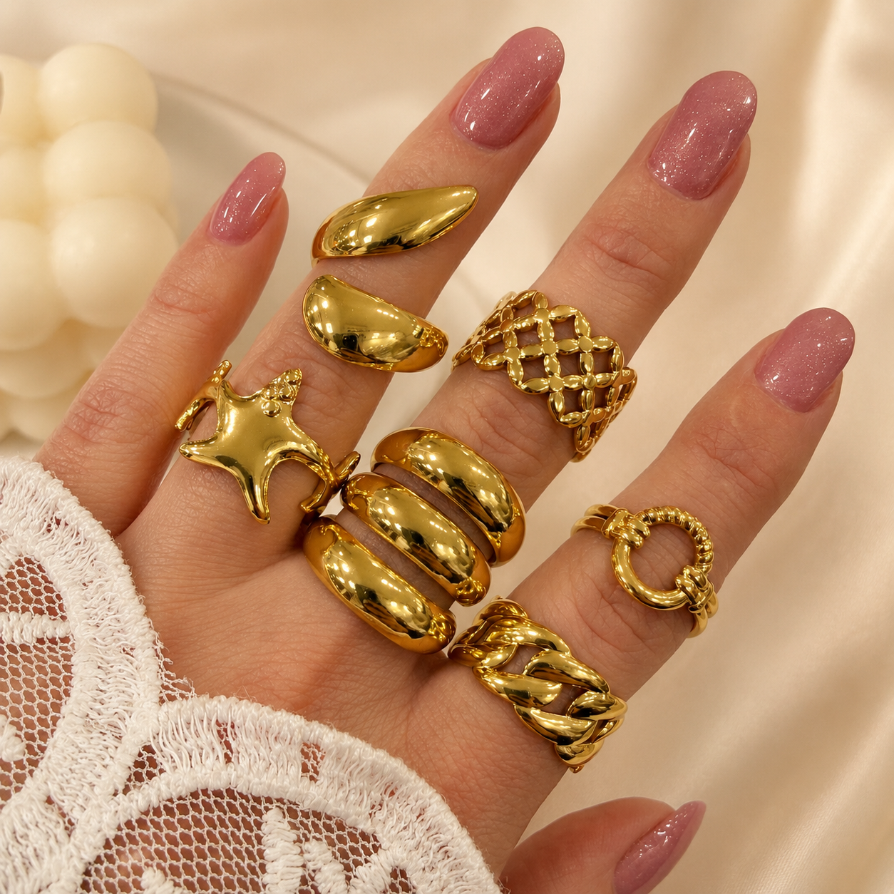 0 kit x 6 anillos dorados mixtos REGULABLES - Image 4