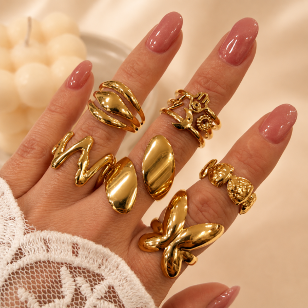 0 kit x 6 anillos dorados mixtos REGULABLES