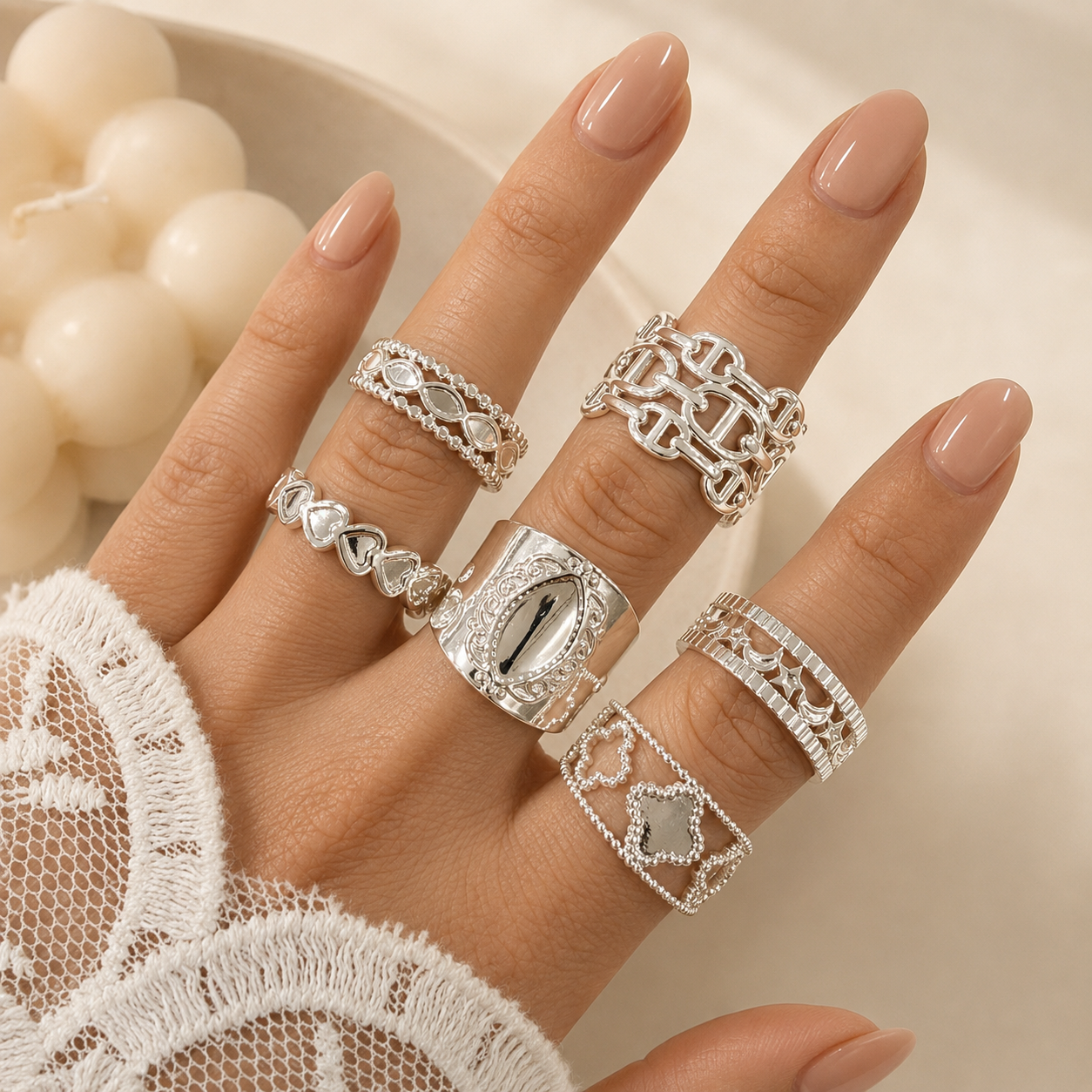 a a kit x 6 anillos ACERO BLANCO mix 3 - Image 3