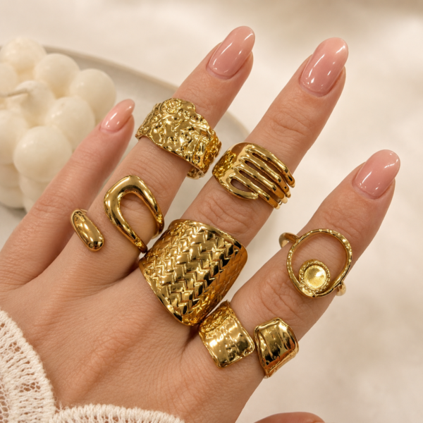 0 kit x 6 anillos dorados mixtos REGULABLES mod 2
