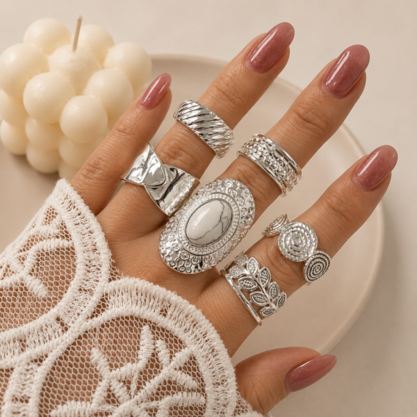 a a kit x 6 anillos ACERO BLANCO mix 2