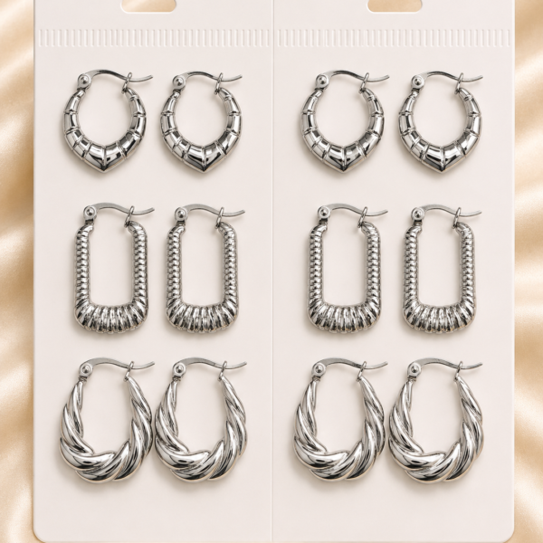 a a set x 6 pares argollas infladas  mod E a.q