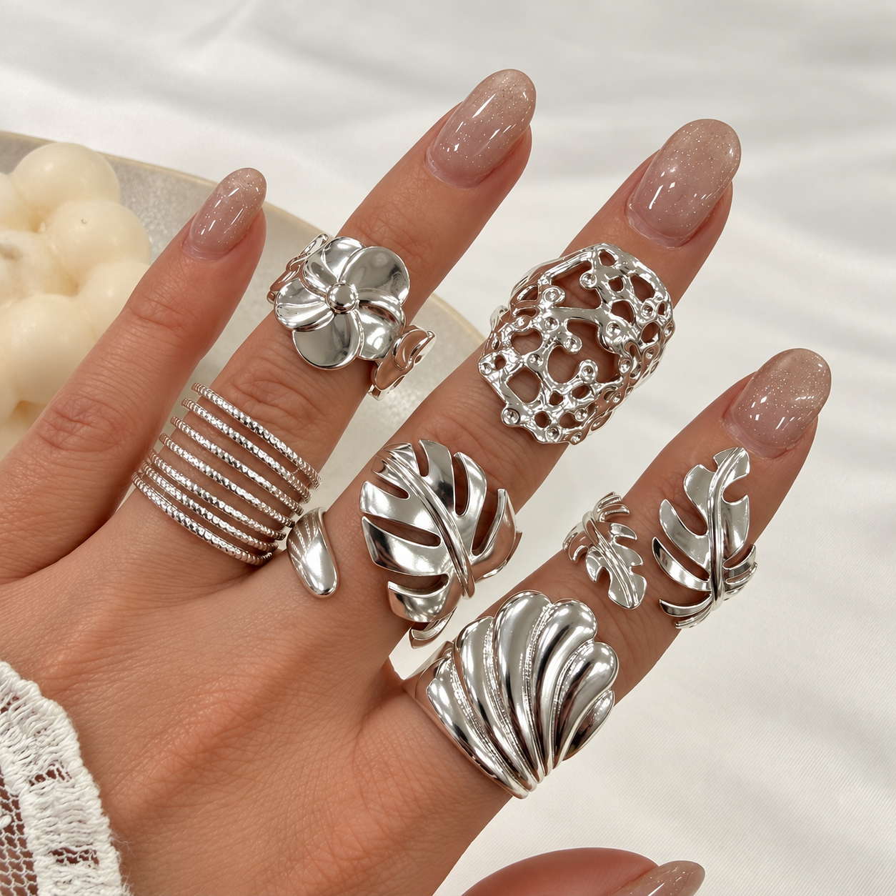 a a kit x 6 anillos ACERO BLANCO REGULABLES mix 12