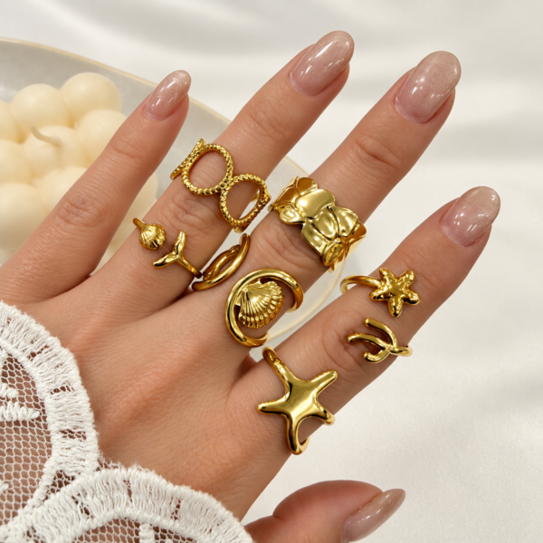 0 kit x 6 anillos dorados mixtos REGULABLES mod mix 8