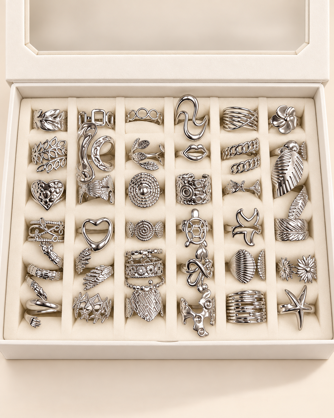 a caja x 36 anillos surtidos con caja exhibidora surtidos talles regulables A. Quirúrgico mod 1
