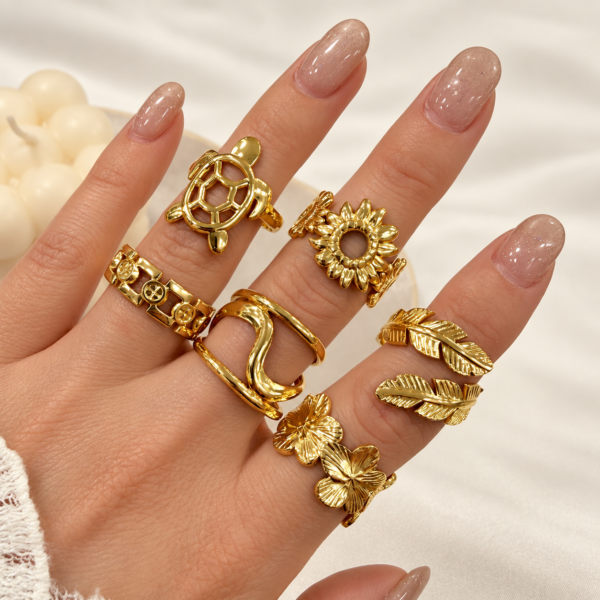 0 kit x 6 anillos dorados mixtos REGULABLES mod mix 5