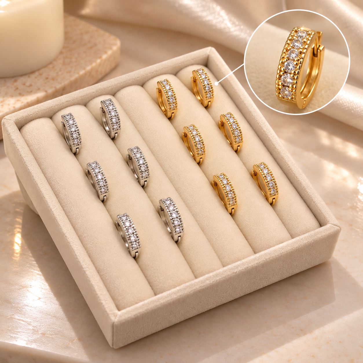 0 kit emprendedor 12 pares aros con microzirconia + alhajero de regalo - Image 2