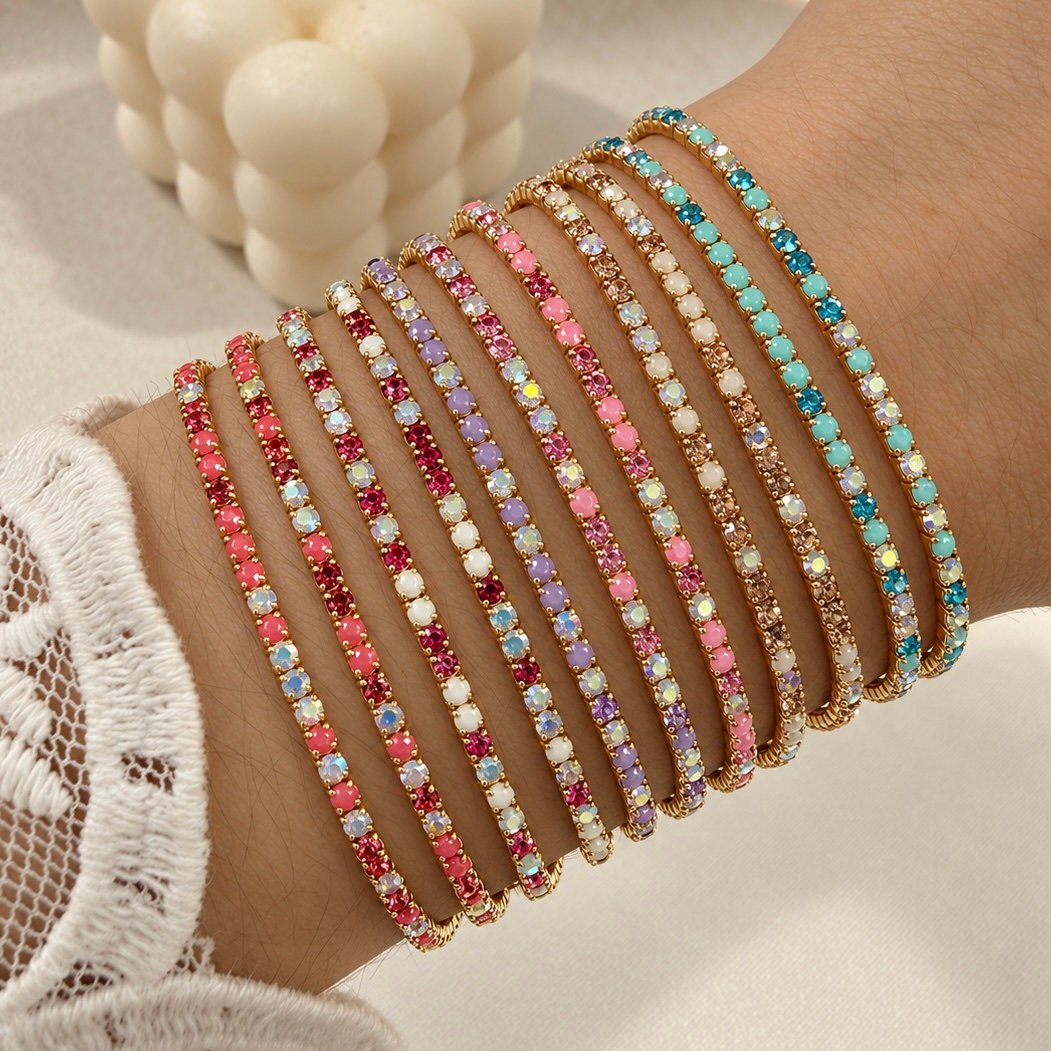 0oferta pack x 12 pulseras extensibles microzirconia degrade mod F Base dorada