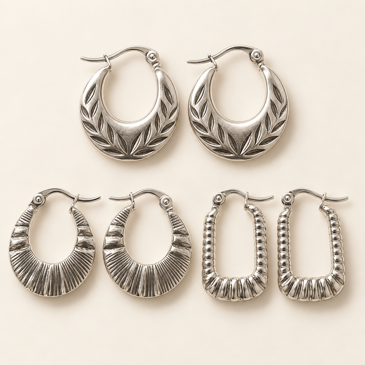 0a kit x 3 pares aros argollas trabajadas a.b astrid 1