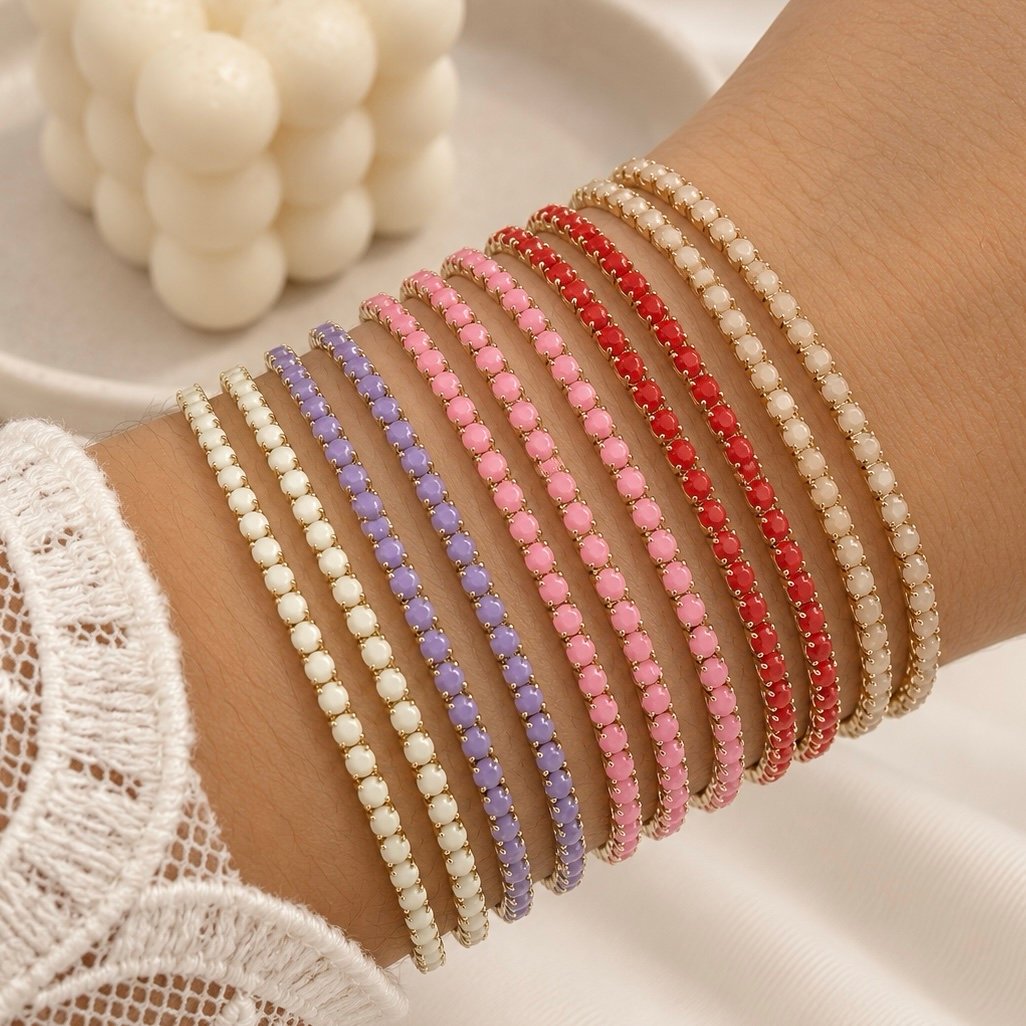 0oferta pack x 12 pulseras extensibles microzirconia degrade mod E Base dorada