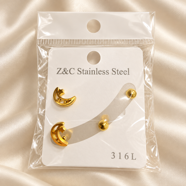 a a blister x 2 pares aros dorados  mod luna