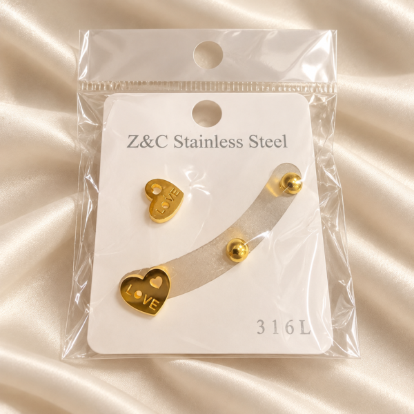 a a blister x 2 pares aros dorados  mod corazon