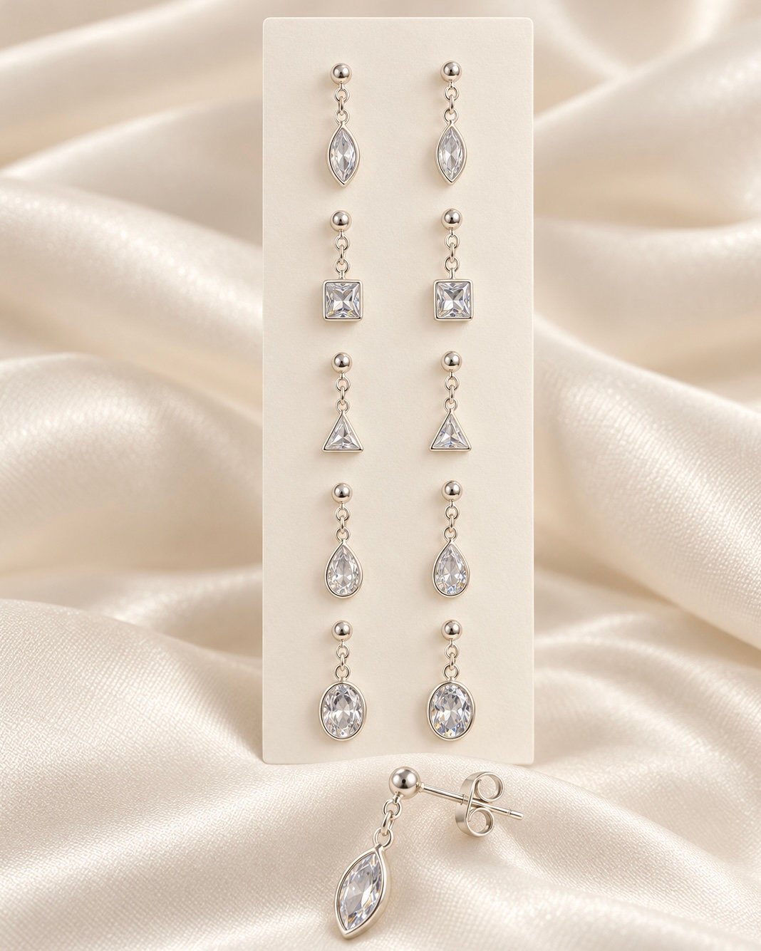 0a kit x 6 pares aros cristal Sw blanco pasantes premium a.b